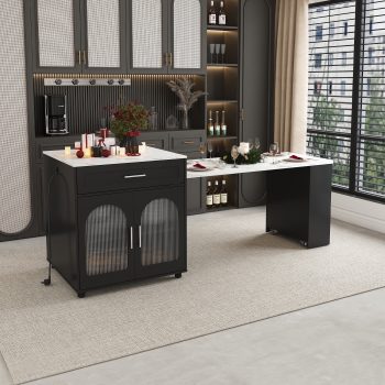 DTTRA 80" Expandable Kitchen Island with Dining Table and Storage Cabinet