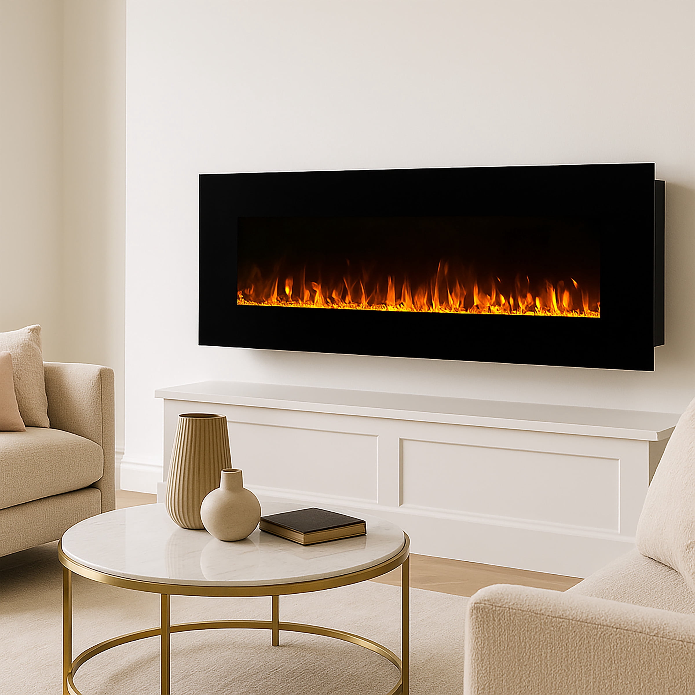 Northwest 54-inch Modern Wall-Mount Electric Fireplace with Remote (Black)
