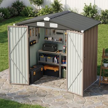 BaPiPro 6x4 FT Outdoor Storage Shed, Metal Shed Lockable Garden Tool Shed for Lawn Mower & Bike, Weather Resistant Patio Backyard Storage Cabinet