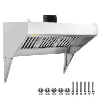 VEVOR Commercial Exhaust Hood,6FT Food Truck Hood Exhaust,201 Stainless Steel Concession Trailer Hood with 3 Detachable U-shaped Grid Oil Filter Mesh, Rust Resistant Vent Hood for Kitchen Restaurant