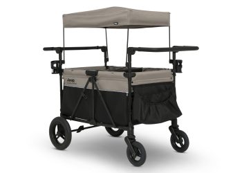 Open Box Jeep Gladiator 4-seater Stroller Wagon by Delta Children, Black and Tan
