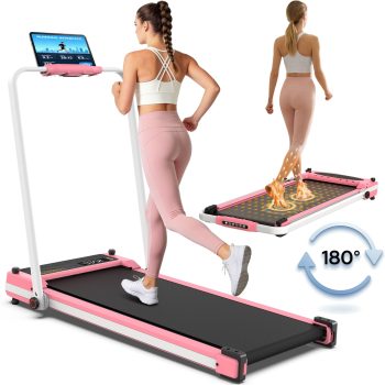Kismom Dual-Sided Walking Pad Treadmill with Foot Massage - 2.5HP Foldable Under Desk Treadmill with Handle Bar, 300LBS Capacity, 0.6-7.5MPH for Home/Office