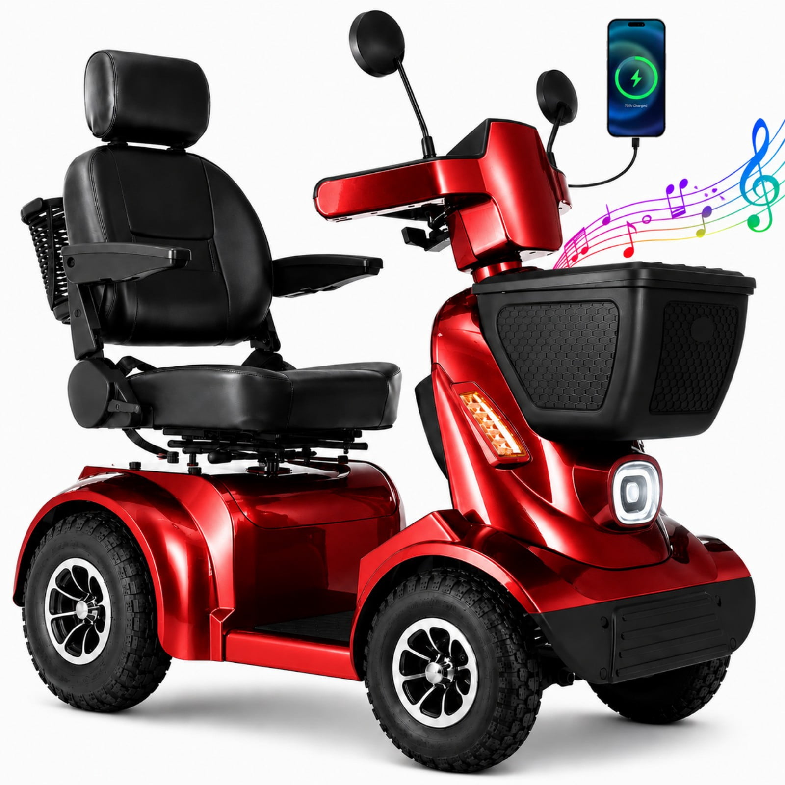All Terrain 1000W Electric Mobility Scooter for Adults& Seniors - 500LBS Load & 32 Miles Range Powerd Wheelchair Device w/Off-Road Absorber, Bluetooth Speaker, Dual Baskets, LED Light System