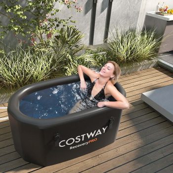 Costway XL 129 Gal Oval Ice Bath Tub for Athletes with Cover Hand Pump Backpack for Adults