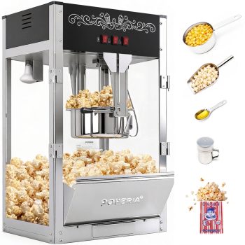 PopBria Commercial Popcorn Machine, Authentic 16oz Kettle Countertop Popcorn Maker with Waming Deck, 1600W Large Popcorn Machine for Restaurant, Concession Stand, Carnival, School