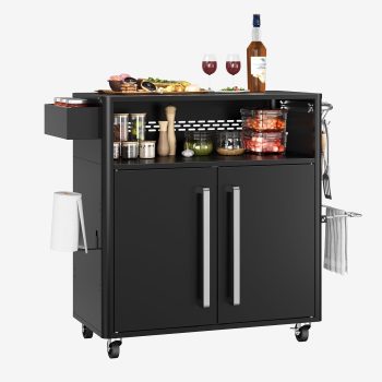 Heavy Duty Outdoor Kitchen Island with 304 Stainless Steel Top, 883 sq. in. Prep Space Grill Cart with Double Door Storage Cabinet and Locking Wheels for Patio