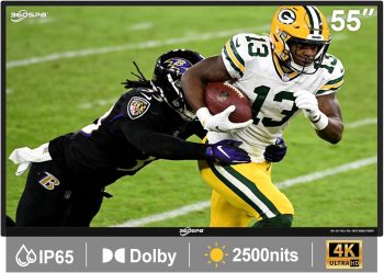 55" 4K Outdoor Google TV, 2500nits High Brightness Weatherpoof TV, IP65 Waterproof TVs, Outdise TV with Voice Assistant Remote, Compatible with Dolby, Outdoor TVs Family Patios, Sports, Parties