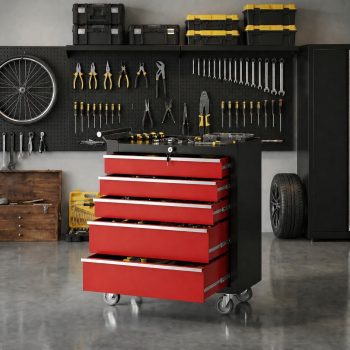 Heavy Duty 5-Drawer Rolling Tool Chest - Steel Storage Cabinet - Ball-Bearing Slides, Protective Liners, Lockable Wheels - Portable Toolbox for Garage, Workshop, Warehouse
