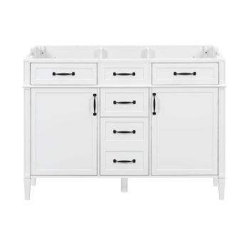 48 Inch Bathroom Vanity Cabinet, Freestanding MDF Vanity Base with 4 Drawers and 2 Doors, White Storage Cabinet with Adjustable Shelves, Black Metal Handles, Cabinet Only