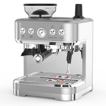 Espressos Machine, with Grinder, Built-in Milk Frother Steam Wand, 15 Bar, Stainless Steel, Latte and Cappuccino Espressos Coffe Machine Milk Frothe for Office Cafe