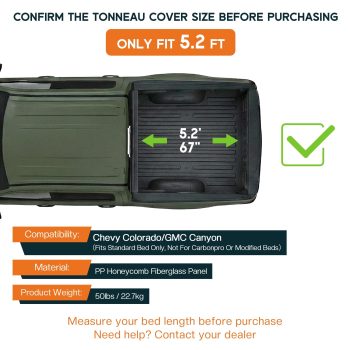 Papajet 5.2 FT FRP Hard Tri-fold Truck Bed Tonneau Cover for 2015–2026 Chevy Colorado/GMC Canyon, Tonneau Cover for Trucks