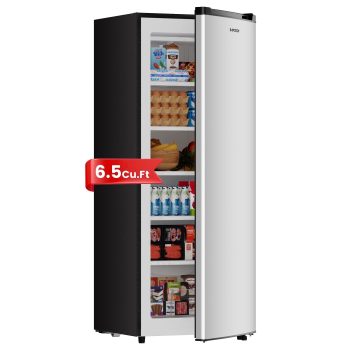 Banson 6.5 Cu.ft Upright Freezer, Reversible Door for Home, Kitchen, Garage, Apartment, Dorm, Silver