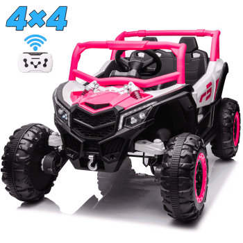 Joyracer 4WD 24 Volt Ride on Toys, 2 Seater Power Car wheels with Remote Control, Bluetooth, Spring Suspension, LED Light