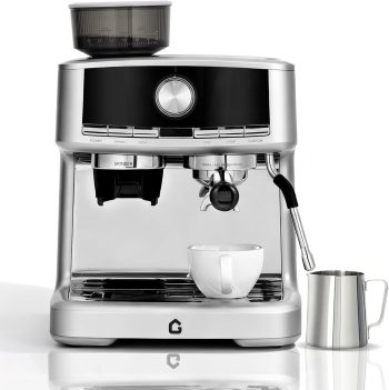 Stainless Steel Espresso Machine with Grinder,20 Bar Pressure & 1400W Powerful Steam, Large Removable Water Tank & Self-Cleaning for Home & Office