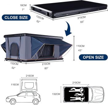 Rooftop Tent Hard Shell, Overland Rooftop Tent for Van Jeep SUV Truck Car Tent,Aluminum Alloy roof Tent Waterproof 2-3 People pop up Tents for Camping