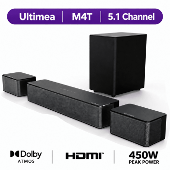 ULTIMEA Poseidon M4T 5.1 Dolby Atmos Sound Bar, 410W Peak Power Surround Sound Bar, Bluetooth