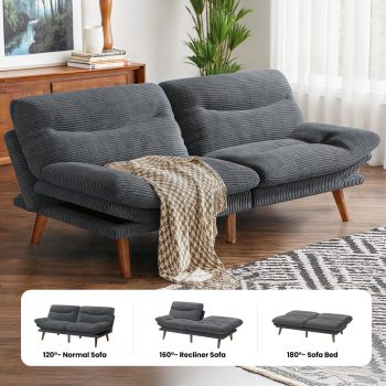 CHITOOMA 75" Corduroy Futon Sofa Bed, Convertible Couch with Adjustable Backrest and 6-Level Armrests, Comfy Sleeper Sofa for Living Room, Apartment, or Office