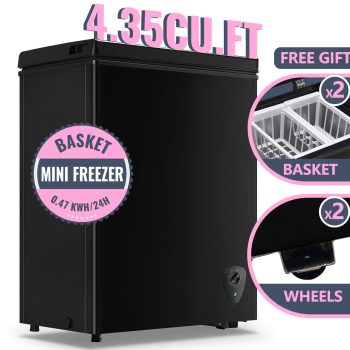 TACOOL Mini Chest Freezer 4.35Cu.ft with Two Removable Baskets Small Freezer with 7 Control Thermostat Control from -11.2℉to 50℉BLACK
