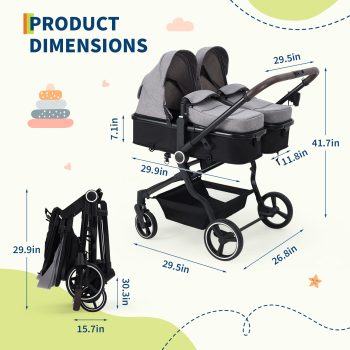 COZONY Side by Side Double Stroller for Newborn & Toddler, Lightweight Compact with Reversible Seat, Adjustable Backrest, Storage Basket, Easy Fold