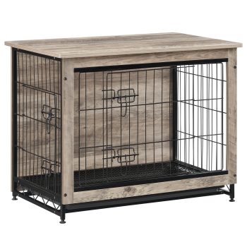 Feandrea Wooden Dog Crate Furniture,Double-Doors Kennel for Dogs Indoor up to 45 lb, Removable Tray, End Table Dog Crate for Decoration 32.5"L x 21.9"W x 25.2"H