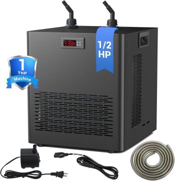 1/2 HP Aquarium Chiller for 132 Gal - Precise 45F~89F Cooling for Fish Tanks & Cold Plunge, Includes Pump & Quiet Compressor for Axolotl/Jellyfish