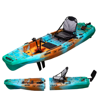 Reel Yaks Radar Modular Fishing Kayak - 10ft Lightweight Fin Drive, Sit On Top Kayak for Adults & Youth - Stable & Portable, Ideal Space-Saving Design for Travel - 400 lbs Capacity - Sunrise