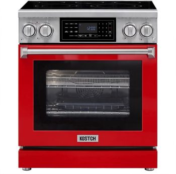 30" Professional Electric Range with Smart Tilt Touch Control Panel, 4.8 cu ft True Convection Oven, 5 Burner Cooktop, Air Fry, Self-Clean (Red)