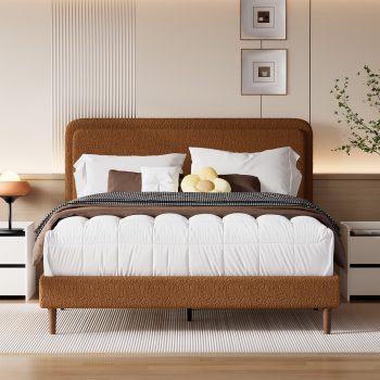 Frostbloom Bed Frame with Boucle Adjustable Headboard, Cloud Style Upholstered Platform Bed