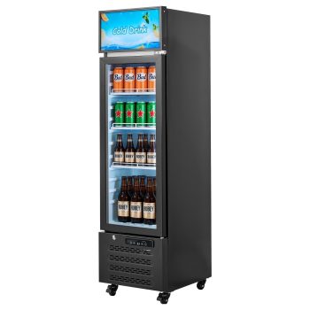 KFFKFF Commercial Glass Door Refrigerator, 6.1 Cu.Ft / 173 L Upright Beverage Cooler with Adjustable Lightbox, 3 Shelves & LED Lighting for Home or Business Use