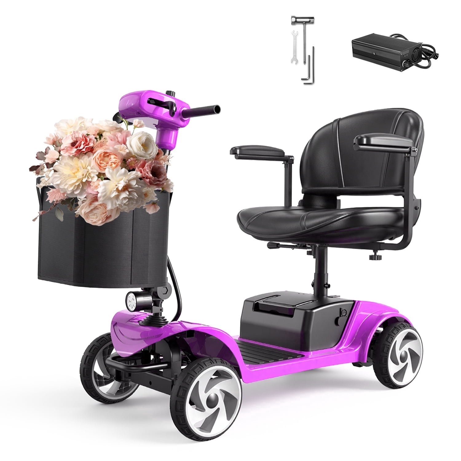 4-Wheel Mobility Scooter for Seniors, 350W Motor, 15 Miles Range, 24V 12AH Removable Battery, 300LBS Capacity, 360° Swivel Seat, 9" Flat-Free Tires, Foldable Travel Electric Scooter