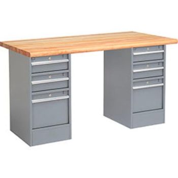 Pedestal Workbench with 6 Drawers, Maple Block Safety Edge - Gray - 72 x 30 in.