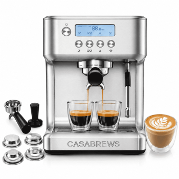 Casabrews Ultra Espresso Machine, Stainless Steel, 20 Bar, LCD & PID Control, Espresso & Coffee Maker, Electric Cafetera