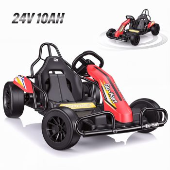 VIBESPARK Go Kart, 24V 10AH Electric Drift Go Kart for Kids Ages 6-14, 360° Drift Mode, Ride On Car with Backrest & Adjustable Seat, 300W Dual Motors, Max Speed 7.5mph/h
