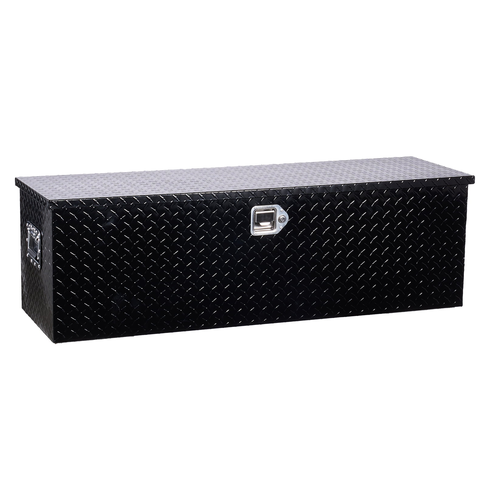 KFFKFF Heavy Duty Aluminum Truck Bed Tool Box, Diamond Pattern Storage Chest with Side Handles and Lock Keys, Organizer for Trailers, Pickups, Truck Beds, RVs, 49"x15"x15", Black