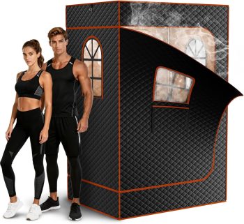 SLSY Upgraded 2 Person Portable Sauna Box, Extra Large Portable Steam Sauna for Home,Personal Sauna Tent Full Body with 2 Steamers, 2 Folding Chair,Remote Control