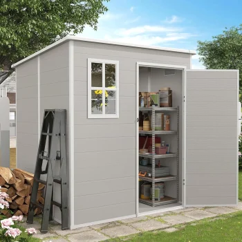 MRUAKA Outdoor Storage Shed FT, Resin Garden Shed for Bike, Tool, Plastic Outside Sheds & Outdoor Storage Box with Lockable Door