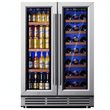 Simzlife 24" Dual Zone Beverage Refrigerator,up to 21 Bottles&88 Cans,Wine Fridge Cooler,Silver