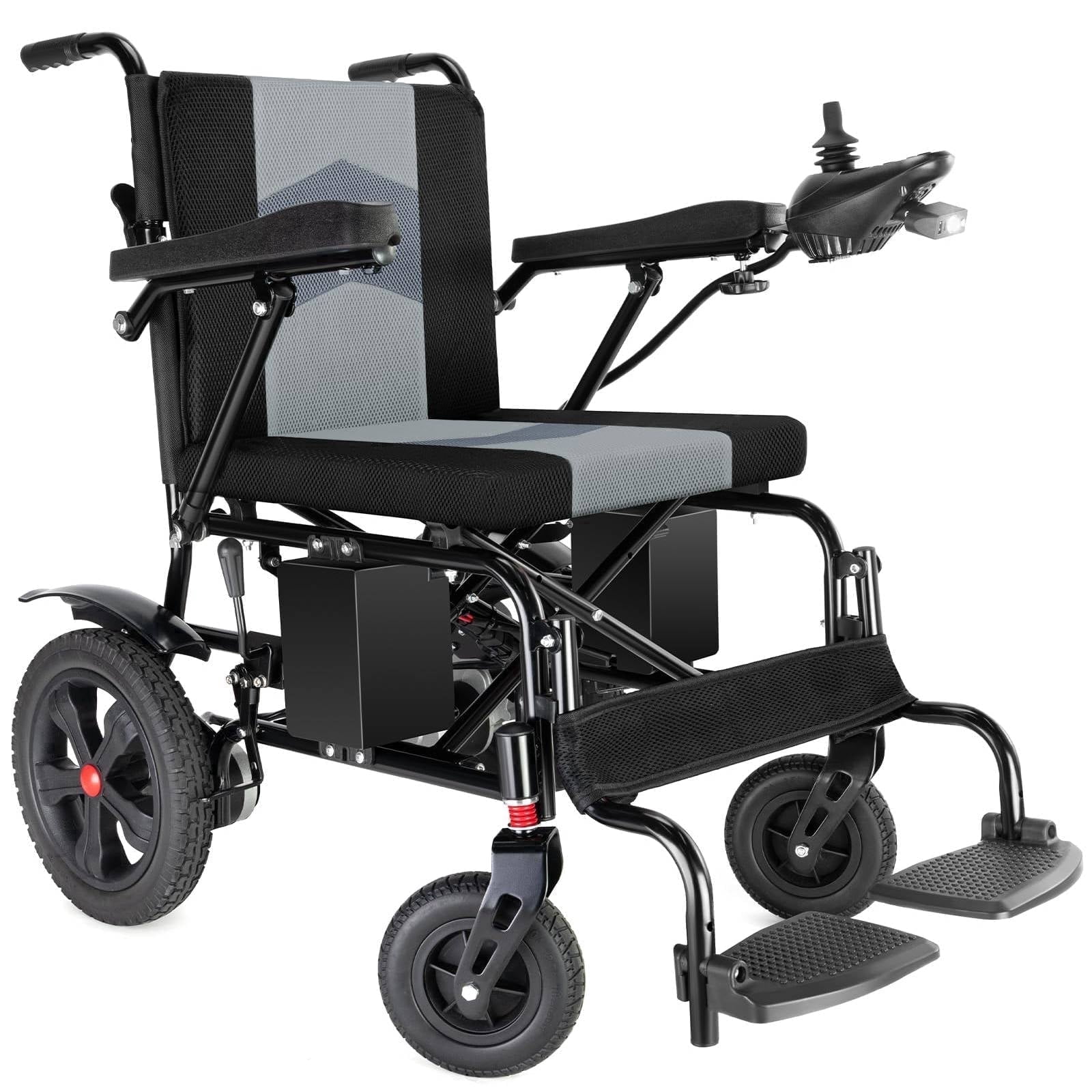 Specared 19" Wider Electric Wheelchair, 12" Large Tires Foldable Motorized Wheelchair, Breathable Seat Cushion 330 lb Capacity, Grey