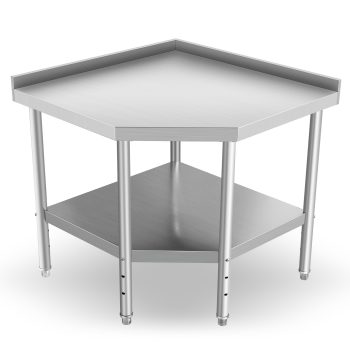 RIGMEC NSF Stainless Steel Corner Work Table 36"x36" with Splash Guard & Adjustable Lower Shelf, Heavy Duty Commercial Kitchen Prep Table, Silver