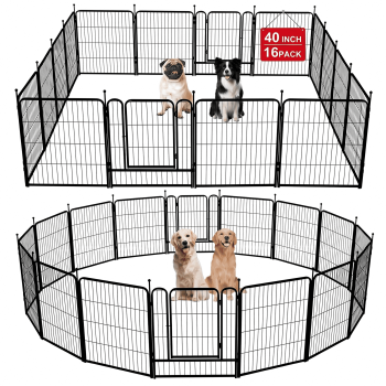 Naipo Dog Playpen Outdoor, 16 Panel 40" Heavy Duty Dog Fence, Pet Pen for Large/Medium/Small Dogs, Exercise Puppy/Cat/Rabbit/Small Animals, Portable RV/Camping/Garden Metal Fence