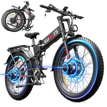 GugoIs 2*500W Dual Motor Electric Bike for Adults, 26" Fat Tire Electric Mountain Bike, 48V 23Ah Battery Folding Ebike, Aluminum Alloy, Hydraulic Disc Brakes, Max.28mph off-road, UL2849