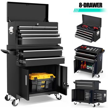 Seizeen 2-IN-1 Tool Box & Cabinet, Large Capacity 8-Drawer Rolling Tool Chest Organizer with Wheels Lockable, Metal Tool Cart Garage Storage