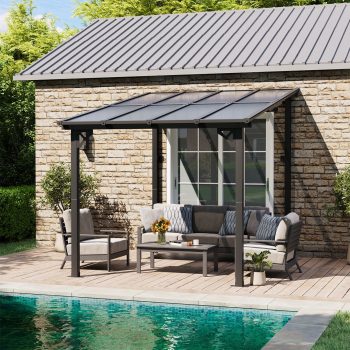 BaPiPro Hardtop Gazebo, Wall Mounted Lean-to Gazebo Pergola for Patio, Aluminum Frame & Polycarbonate Roof, Waterproof for Backyard, Porch, Deck