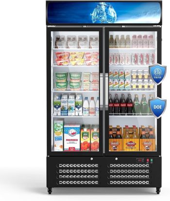 XUTUMM 28 cu ft Commercial Refrigerator with Double Glass Doors, Upright Beverage Display Fridge with Dual LED Lighting, Energy Efficient, Built-in Circulation Fan