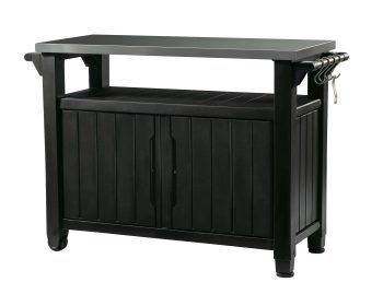 Keter Unity XL Outdoor Durable Kitchen Rolling Bar Cart with Storage Cabinet, Graphite
