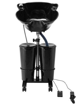 Portable Shampoo Bowl Sink with Electric Pump Adjustable Height & Angle 270 Salon Wash Basin for Home Hair Washing Includes Dual Buckets Showerheads Drain Hose Mobile Spa Use Black