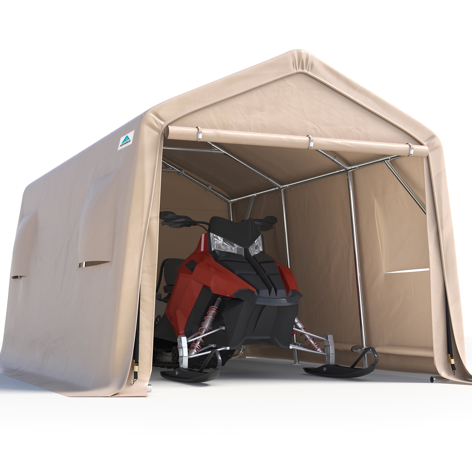 ADVANCE OUTDOOR 10x15 ft Carport Shelter Storage Shed Steel Metal Peak Roof Anti-Snow Portable Garage Carport for Motorcycle, Boat or Garden Tools with 2 Roll up Doors & Vents