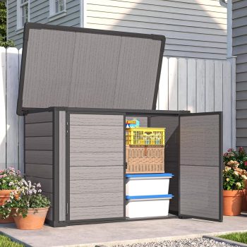 AECOJOY 23 Cu.ft Outdoor Resin Storage Shed w/ Floor, Waterproof Plastic Deck Box Heavyduty Patio Storage Building for Tools, Backyard