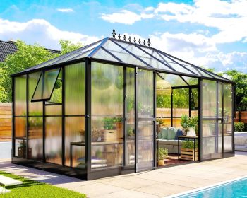Jocisland Polycarbonate Greenhouse- 6 ft Wall Height Outdoor Aluminum Greenhouses, Black