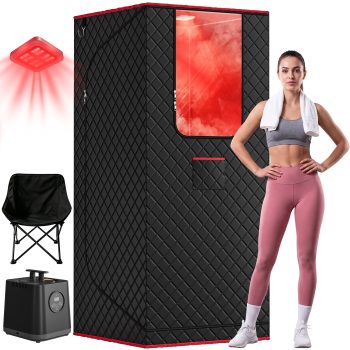 Nepsam Infrared Sauna with 3L Steamer, 15 Temp Levels & 99 Min Timer, 5-Layer Waterproof Insulated, Folding Chair Included, Indoor Spa, New